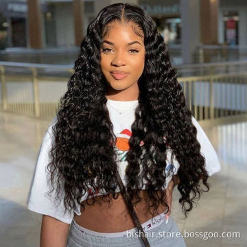 BIS loose deep wave front wig 13x4 human hair wigs front transparent lace deep curly closure human hair wigs for black woman